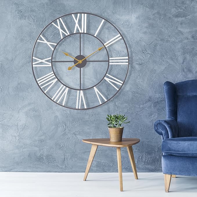 Sorbus Large Wall Clock for Living Room Decor – Easy to Hang 24-Inch Big Wall Clock – Metal Wall Art for Kitchen, Bedroom, Home, Office – Analog Decorative Wall Clock (Black)