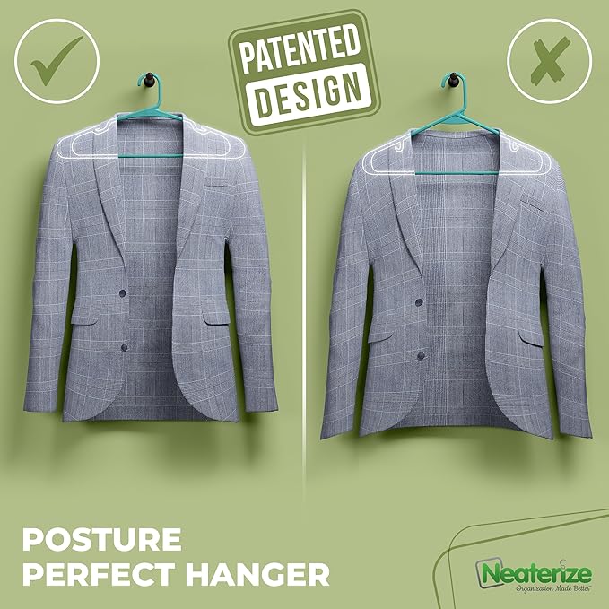 NEATERIZE Clothes Hangers Plastic 100 Pack for Adults - Plastic Hangers, The Perfect Coat Hanger and Space Saving Clothes Hangers for Closet, Percheros Ganchos para Colgar Ropa Hangars - Aqua Hangers
