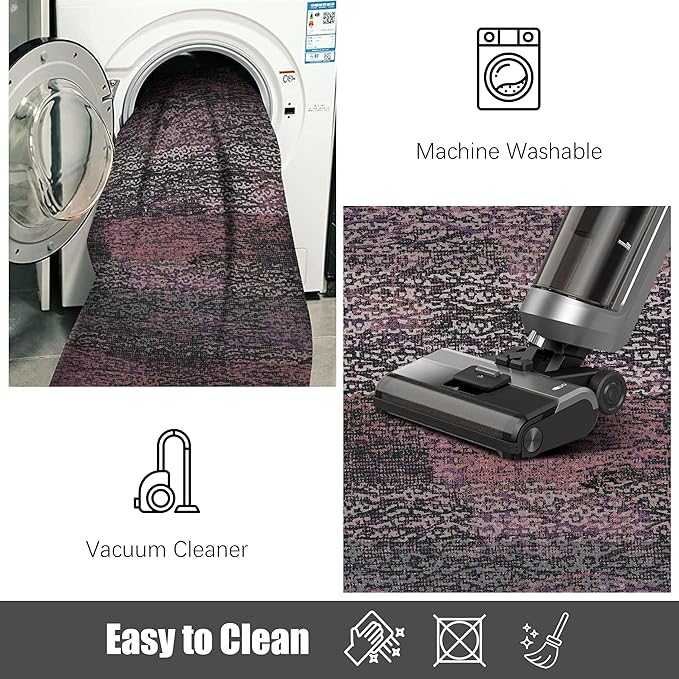 RUGSURE Washable Area Rug - 1/6 Thick - Stain & Water Resistant Non-Slip - Resistant Rug for Living Room, Bedroom, Nursery, Pet & Child Friendly, Vintage Charm Area Rugs (Burgundy, 9' x 12')