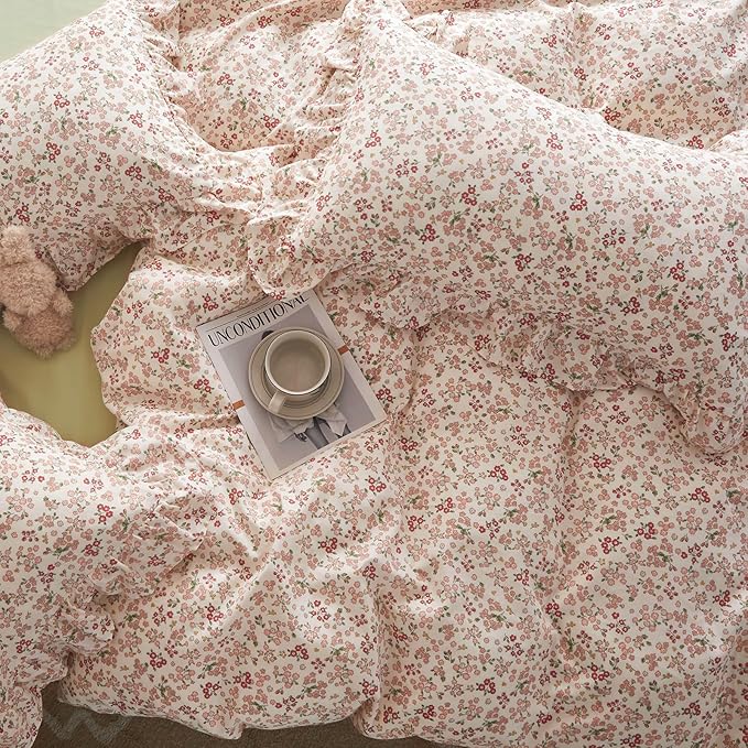 EAVD Garden Cute Small Floral Comforter Set King Fluffy Soft Microfiber Chic Shabby Floral Bedding Set with 2 Pillowcases Reversible Fresh Botanical Comforter Set for All-Season