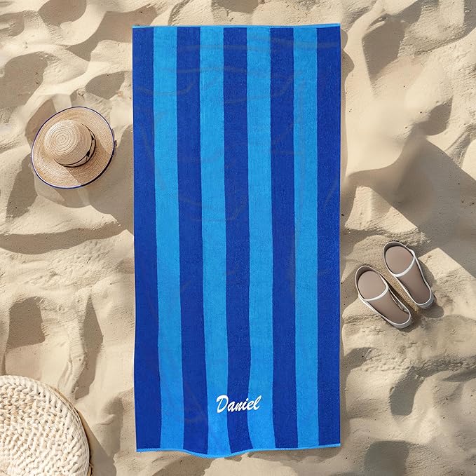 Kaufman - Personalized Velour Beach and Pool Towel 100% Cotton 30in X 60in Solid Color Bath Towel Embroidered (Blue/Turquoise)
