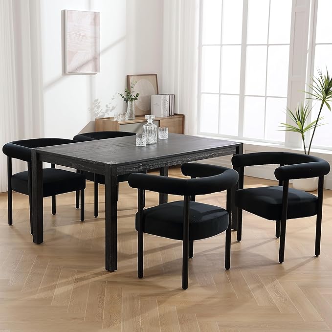 Velvet Dining Chairs Set of 2, Modern Upholstered Curved Backrest Kitchen Dining Room Chairs Accent Armchairs with Black Wood Legs, Black Velvet