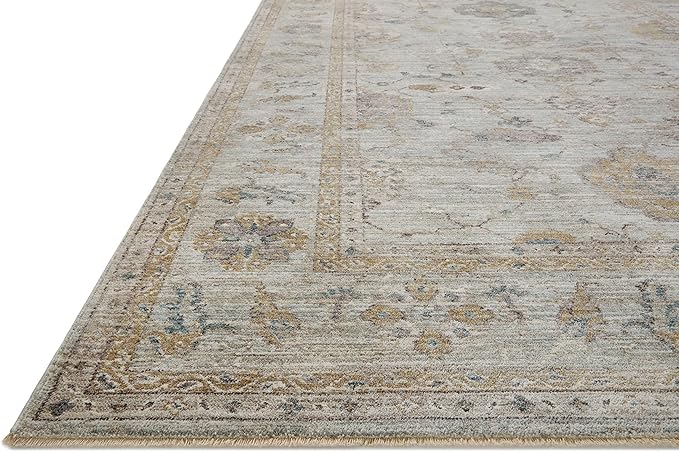 Loloi Magnolia Home by Joanna Gaines Millie Collection MIE-02 Sky/Gold 7'-10" x 7'-10", .25" Pile Height, Round Area Rug