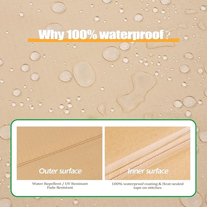 F&J Outdoors Patio Furniture Covers, Waterproof Anti-UV for Table and Chairs Set, Beige, 108"x82"