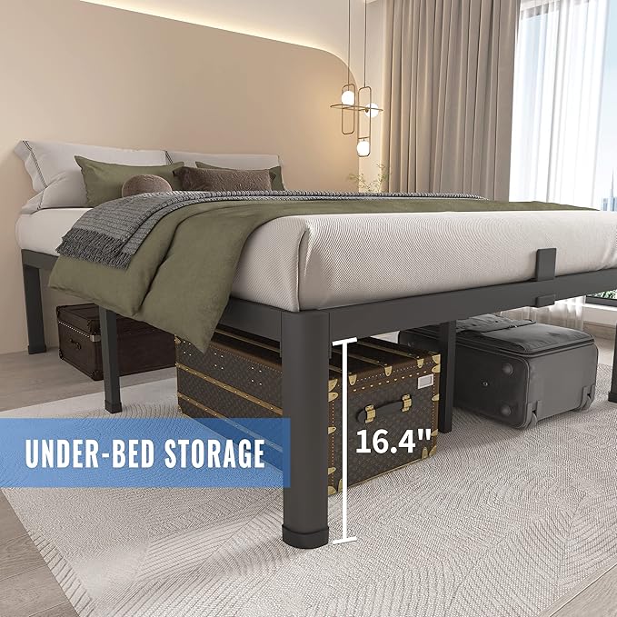 MAF 18 Inch Twin Bed Frames with Round Corner Legs Mattress Slide Stopper No Box Spring Needed Heavy Duty Metal Platform Bed Frame Under-Bed Storage Space, 3000 LBS Steel Slats Support