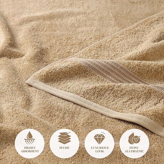 Superior Heritage Egyptian Cotton Face Towel Set, Small Towels for Kitchen, Home Bathroom, Guest Bath, Luxury Essentials, Plush, Absorbent Basics, Washcloths, Spa, Hotel, Resort, Set of 10, Toast