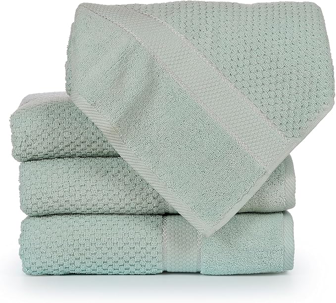 Ample Decor Bath Towels for Bathroom Set of 4 100% Cotton Popcorn Textured - Mint Green- 30 X 54 Inch