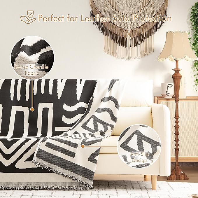 Couch Cover for 2 Cushion Couch Sofa Pet Friendly, Boho Sectional L Shaped Sofa Cover Washable for Dogs Cats Kids, Leather Furniture Protector Slipcover Decor for Living Room, 71"x102"