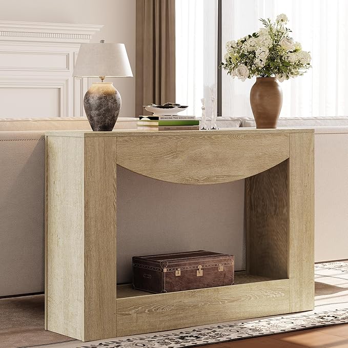 Farmhouse Console Table, 47 Inches Entryway Console Table with LED Light, Sofa Table Behind Couch, Wooden Accent Entryway Table for Living Room, Hallway