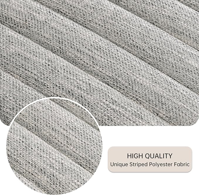 VKNOW Upholstered Dining Chairs Set of 4, Modern Dining Room Chairs with Stripe, Linen Kitchen Chair Dinner Chair with Black Metal Base for Kitchen Office, Light Grey