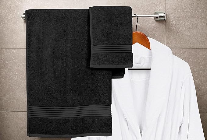 Utopia Towels 8 Piece Premium Towel Set, 2 Bath, 2 Hand, and 4 Washcloths, 100% Ring Spun Cotton, Highly Absorbent Towels for Bathroom, Sports, and Hotel, Black
