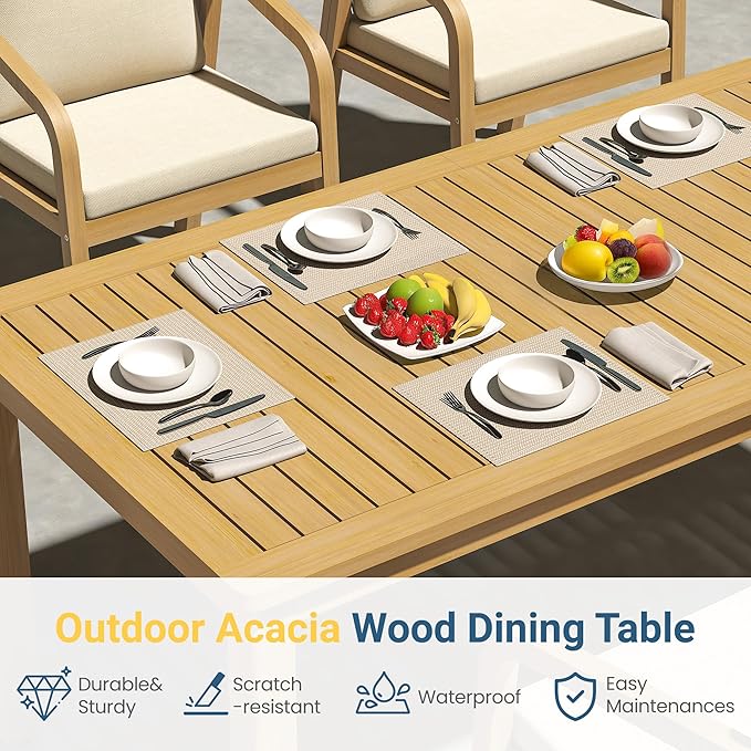 Wisteria Lane 7 Pieces Acacia Patio Dining Set for 6, Patio Dining Table and Chairs Set with Cushion, Modern Outdoor Dining Furniture Set for Lawn Backyard Garden Deck, Beige