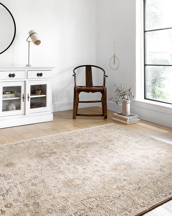 Loloi Teagan Collection TEA-03 Ivory/Sand 2'-8" x 7'-6" Runner Rug, Large, Soft Neutral Rug, High-Traffic for Living Room, Bedroom, Home Office, Dining Area