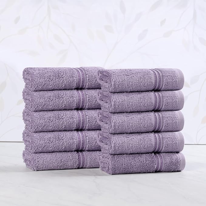 Superior Heritage Egyptian Cotton Face Towel Set, Small Towels for Kitchen, Home Bathroom, Guest Bath, Luxury Essentials, Plush, Absorbent, Washcloths, Spa, Hotel, Resort, Set of 10, Royal Purple