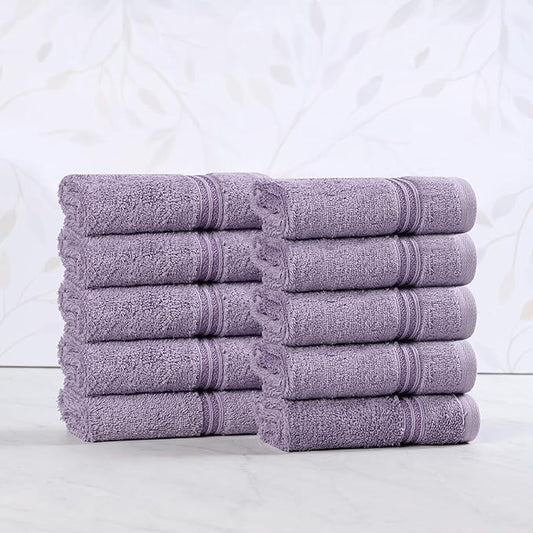 Superior Heritage Egyptian Cotton Face Towel Set, Small Towels for Kitchen, Home Bathroom, Guest Bath, Luxury Essentials, Plush, Absorbent, Washcloths, Spa, Hotel, Resort, Set of 10, Royal Purple