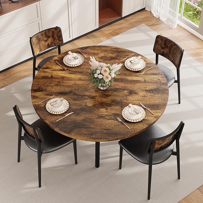 Garvee 47'' Round Dining Table for 4-6 People, Farmhouse Kitchen Dining Table, Round Dinner Table with Storage Shelf for Kitchen, Living Room (Table Only), Rustic Brown