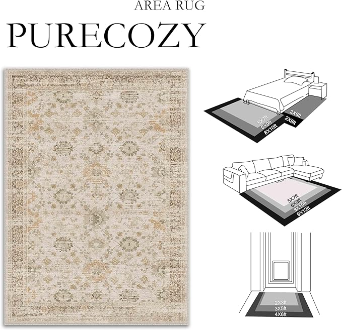Beige 3x5 Area Rug Non Slip Vintage Office Entryway Rug Distressed Machine Washable Kitchen Carpet Retro Traditional Floral Accent Throw Door Mat for Bedroom Bathroom Dining Living Room