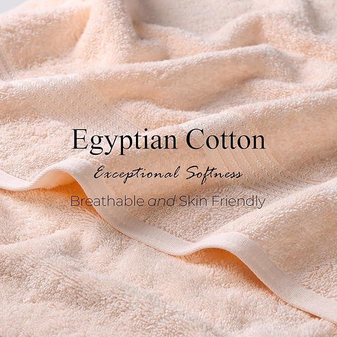 Superior Egyptian Cotton 6-Piece Towel Set, Bathroom Essentials, Towels For Bathroom, Apartment, Airbnb, Guest Bath, Face, Hand, Bath Towels, Washcloths, Absorbent, Fast Drying, Peach