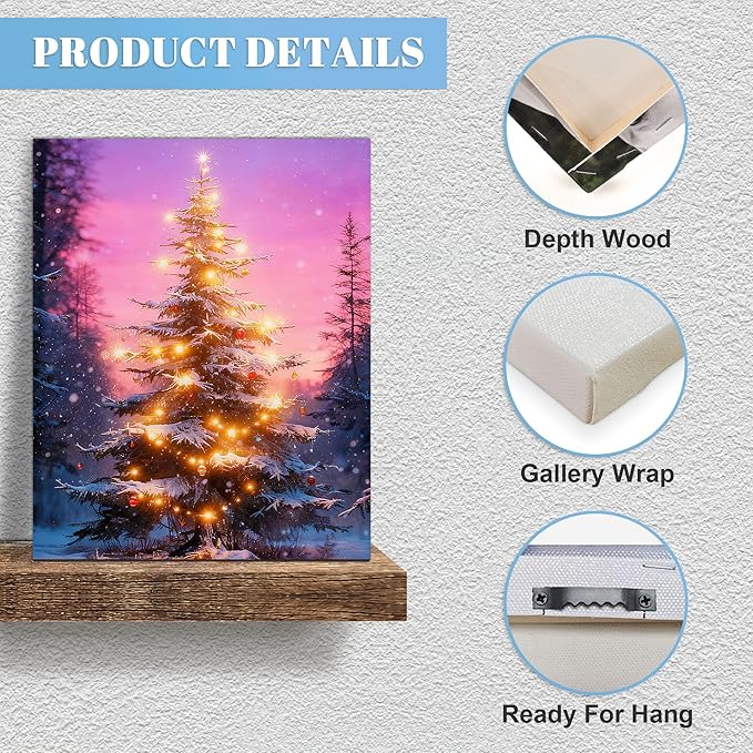 Framed Christmas Pictures Wall Decor,Vintage Pine Tree Prints,Winter Christmas Canvas Wall Art Decoration for Bedroom Bathroom Living Room Rustic Xmas Holiday Gifts (Christmas Tree 18, 20'' X 32'')