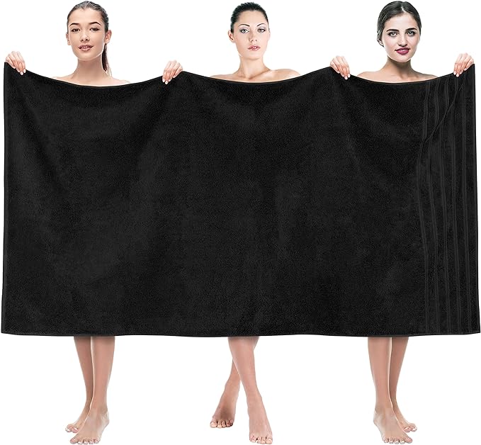 American Soft Linen 35x70 Jumbo Large Bath Towels, 600 GSM 100% Cotton Turkish Bath Sheet, Oversized Luxury Bath Towels for Bathroom Beach and Pool, Black