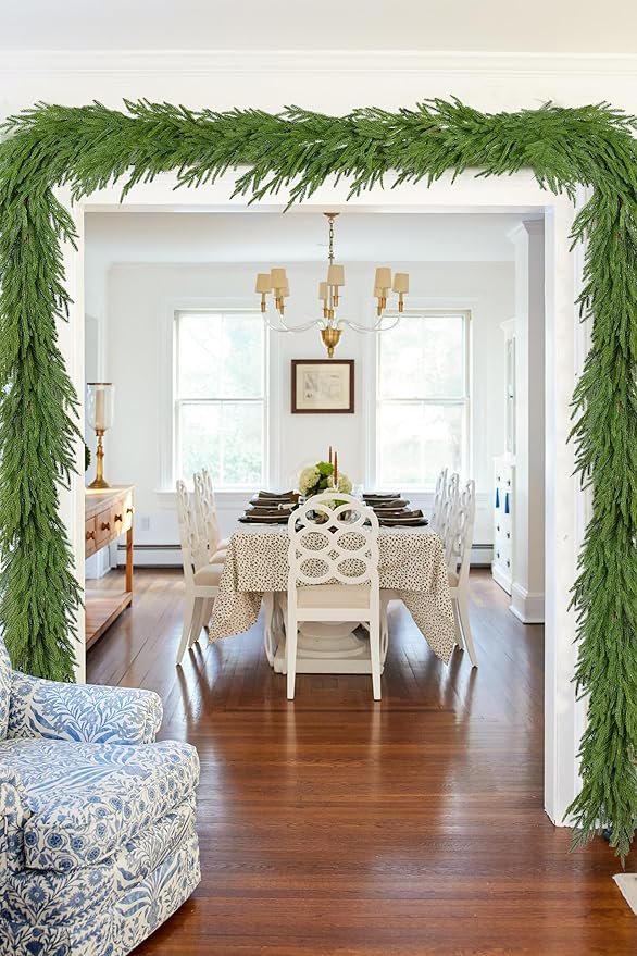 DearHouse Norfolk Pine Garland, 9 Ft Artificial Greenery Christmas Decoration for Holiday Season, Mantel Fireplace Table Runner Centerpiece