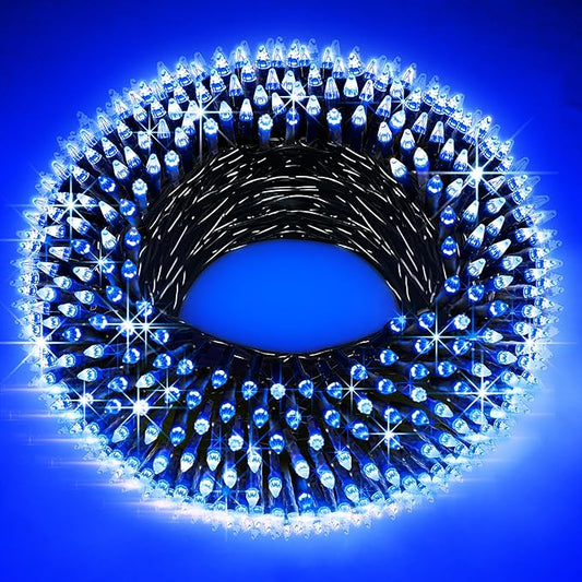 300LED Christmas Lights Indoor Outdoor Use Green Wire, 8 Lighting Modes 100FT Christmas Tree Lights with Timer & Memory, IP44 Waterproof for Tree Xmas Patio Yard Fence Balcony Garden Decor Blue
