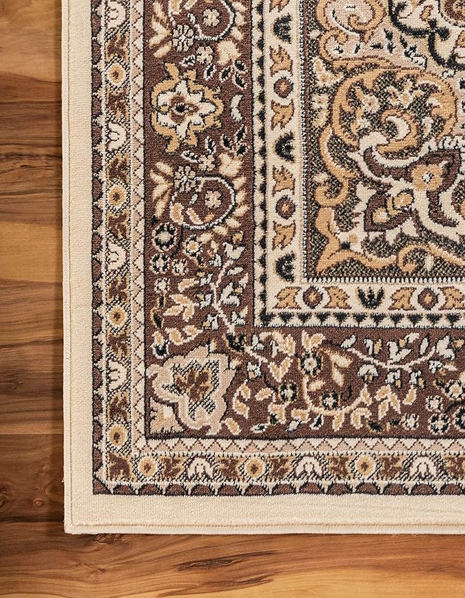 Unique Loom Reza Collection Traditional Persian Style Area Rug, 8 x 10 ft, Ivory/Brown