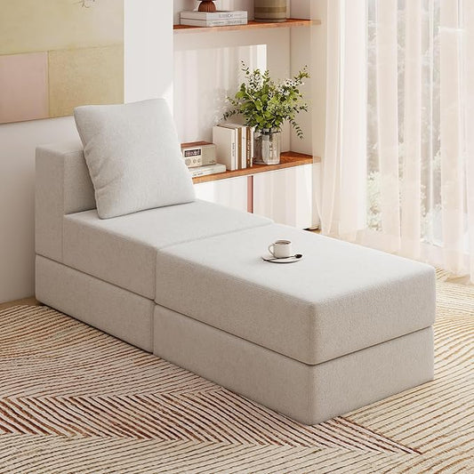 Living&Giving Cloud Sectional Couch for Living Room, Modular Boneless Couch with 1 Ottoman, Middle-seat Can Be Combined with Modular Sofa, Customizable Layout for Any Space, Beige