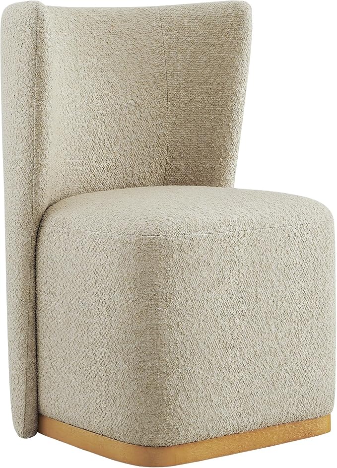 CHITA Upholstered Rolling Dining Chair on Casters Set of 2, FSC Certified Modern Fabric Dining Chair with Casters, Boucle Dining Chairs for Reading Room Waiting Room Kitchen Dining Room, Oatmeal