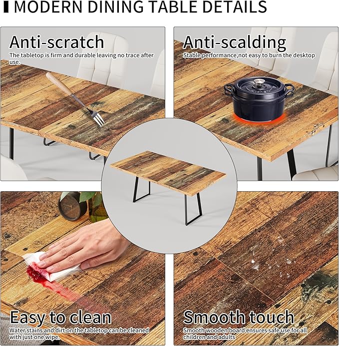 ZckyCine Extendable Dining Table Set 47"-63", Rustic Wood Table with 6 PU Leather Chairs, Modern Scandinavian Dining Room Furniture for Kitchen Apartment