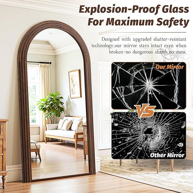 Antok Full Length Mirror 82"×44" Floor Mirror Standing Tall Mirror, Arched Stand up Large Wall Mirrors, Freestanding Full Body Mirrors for Bedroom Living Room Wood Vintage Style Nature