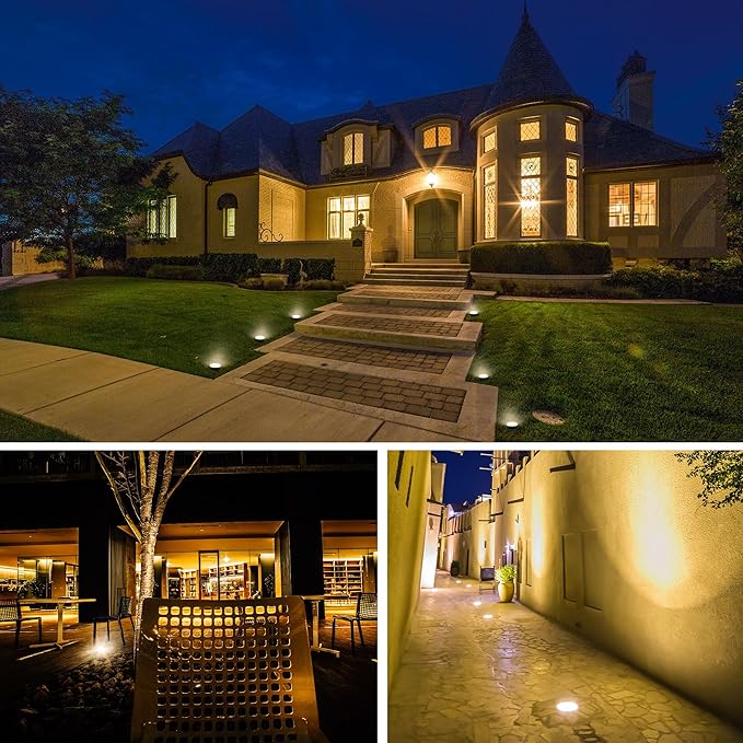 5 Inch LED Low Voltage Under Ground Lighting, 6.5W In Ground Well Light with Grated Top, 12V 3000K Warm White Waterproof Outdoor Lights for Garden Fence Pathway Deck Driveway Walkway, 4 Pack