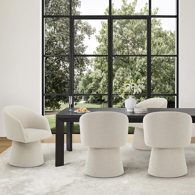 Swivel Dining Chairs Set of 2, Upholstered Mid Century Modern Deskchair with Barrel Back, Linen Fabric Kitchen Chairs for Dining Room, Bedroom, Dressing Room, Linen