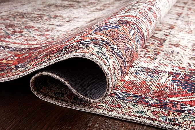 Loloi Layla Collection LAY-12 Ivory/Brick 9'-0" x 12'-0" .13" Thick Area Rug, Soft, Durable, Vintage Inspired, Distressed, Low Pile, Non-Shedding, Easy Clean, Printed, Living Room Rug