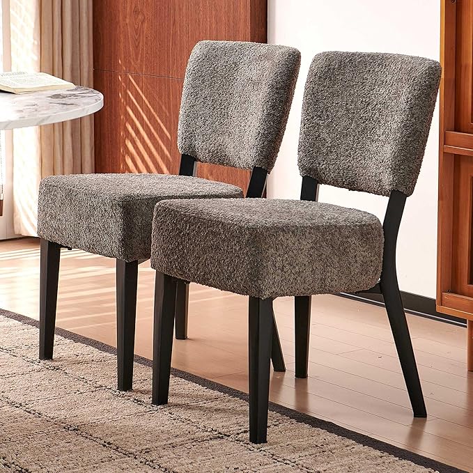 Howte Modern Dining Chairs Set of 2 with 6.3" Thick Seat Cushions, Space-Saving Stackable Upholstered Kitchen Chairs, Ergonomic Backrest & Black Metal Legs, Gray