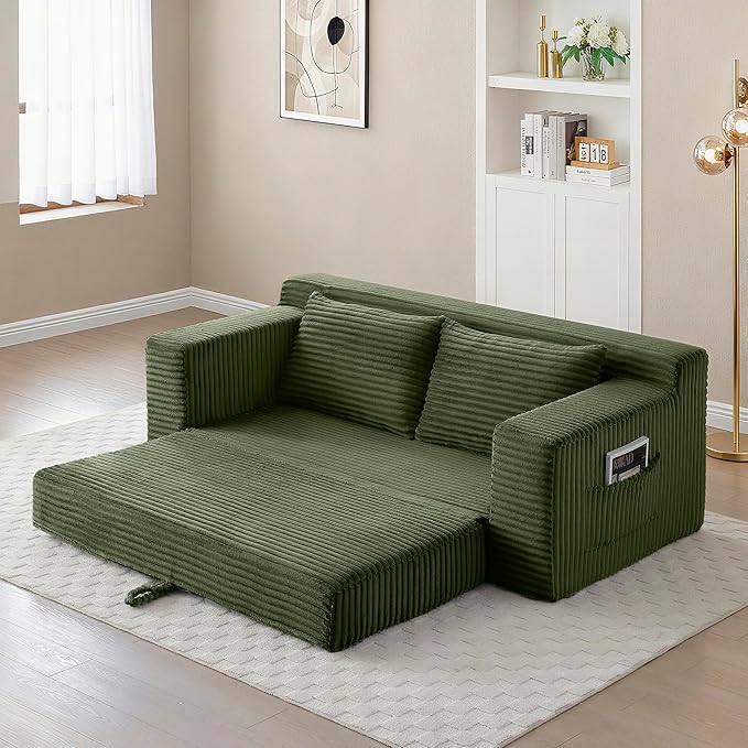73" Cloud Loveseat Sofa Couch in a Box, 2 Seater Boneless Couch, Convertible Pull Out Sofa Bed with Pillows, No Assembly, Memory Foam, Modern Small Couches for Small Spaces (A-Green)