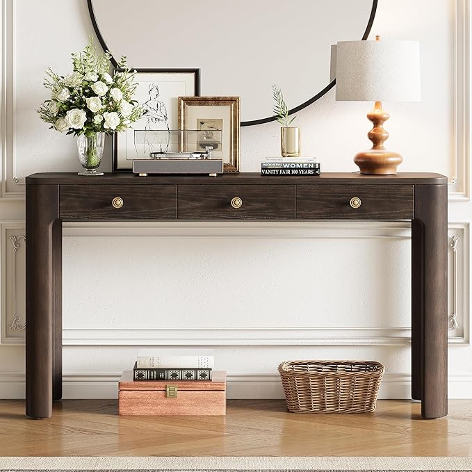 Amposei Retro Rustic Entry Console Table 52’’ Wooden Entryway Sofa Table with Storage Drawers for Living Room Entrance Hallway, Espresso