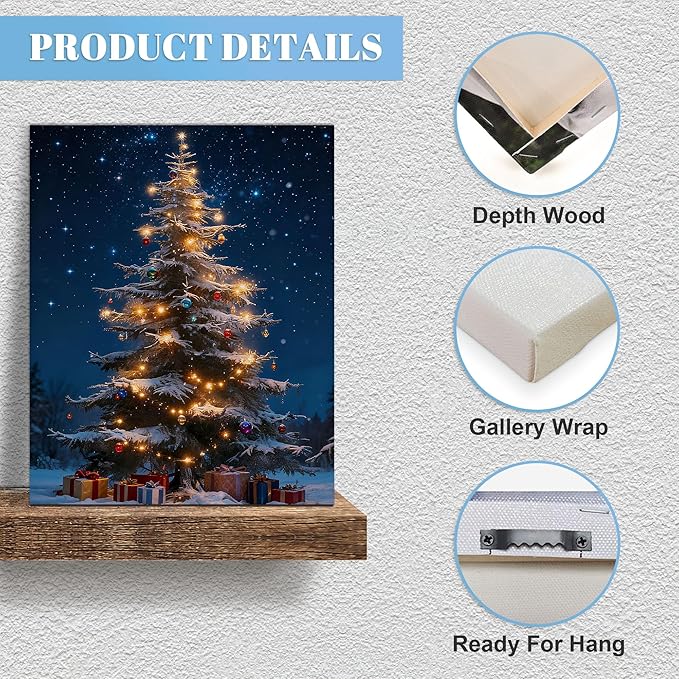 Framed Christmas Pictures Wall Decor,Vintage Pine Tree Prints,Winter Christmas Canvas Wall Art Decoration for Bedroom Bathroom Living Room Rustic Xmas Holiday Gifts (Christmas Tree 13, 24'' X 36'')
