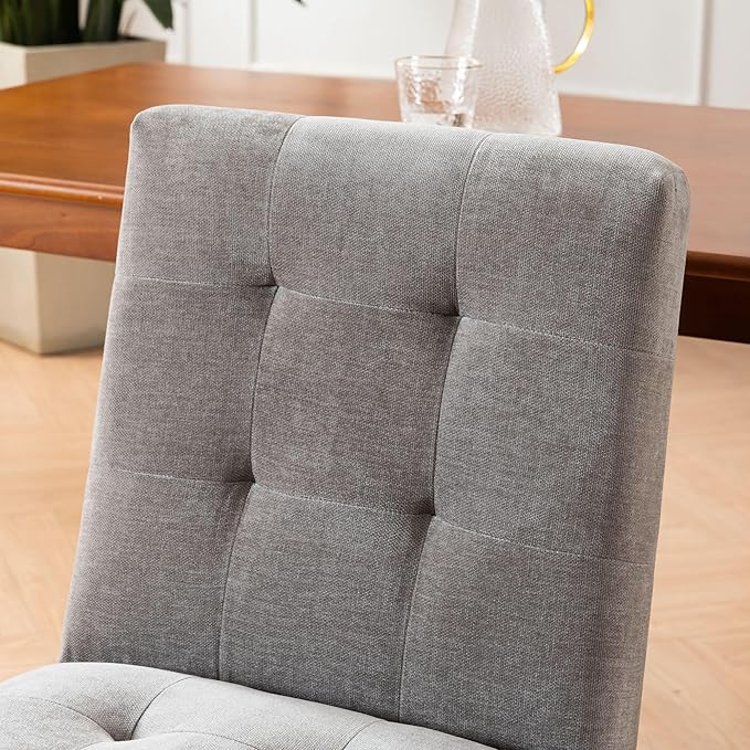 Rowill Modern Upholstered Dining Chairs Parsons Chair Linen Fabric Kitchen Chairs Tufted Armless Dining Room Chairs with Wood Legs Set of 6, Light Grey