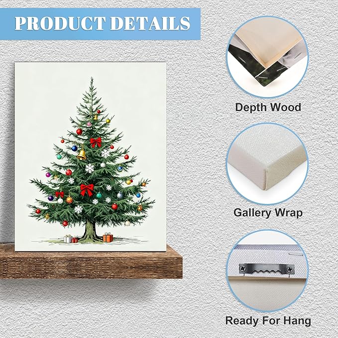 Framed Christmas Pictures Wall Decor,Vintage Pine Tree Prints,Winter Christmas Canvas Wall Art Decoration for Bedroom Bathroom Living Room Rustic Xmas Holiday Gifts (Christmas Tree 8, 20'' X 32'')