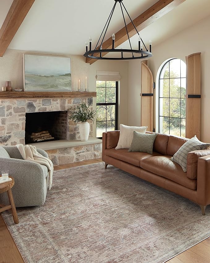 Loloi Magnolia Home by Joanna Gaines Millie Collection MIE-04 Brick/Fog 3'-6" x 5'-6", .25" Pile Height, Accent Rug