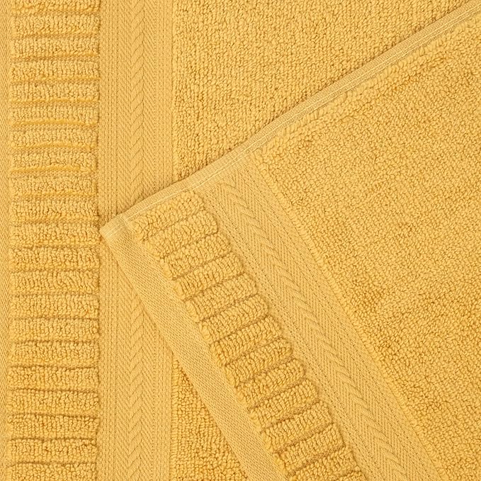 Superior Venice Zero Twist Cotton Medium Weight Towels, for Guest Bath, Bathroom, Shower, Spa, Plush Towels, Bath Essentials, Ribbed Textured Border, 12 Piece Assorted Towel Set, Gold
