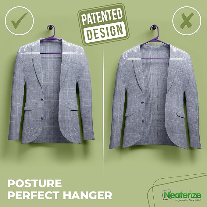 NEATERIZE Clothes Hangers 50 Pack Purple - Plastic Hangers - Ganchos Colgar Ropa
