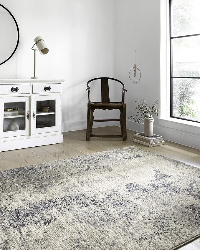 Loloi Teagan Collection TEA-07 Natural/Denim 2'-8" x 10'-6" Runner Rug, Large, Soft Neutral Rug, High-Traffic for Living Room, Bedroom, Home Office, Dining Area