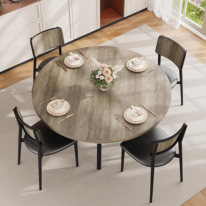 Garvee 47'' Round Dining Table for 4-6 People, Farmhouse Kitchen Dining Table, Round Dinner Table with Storage Shelf for Kitchen, Living Room (Table Only), Grey