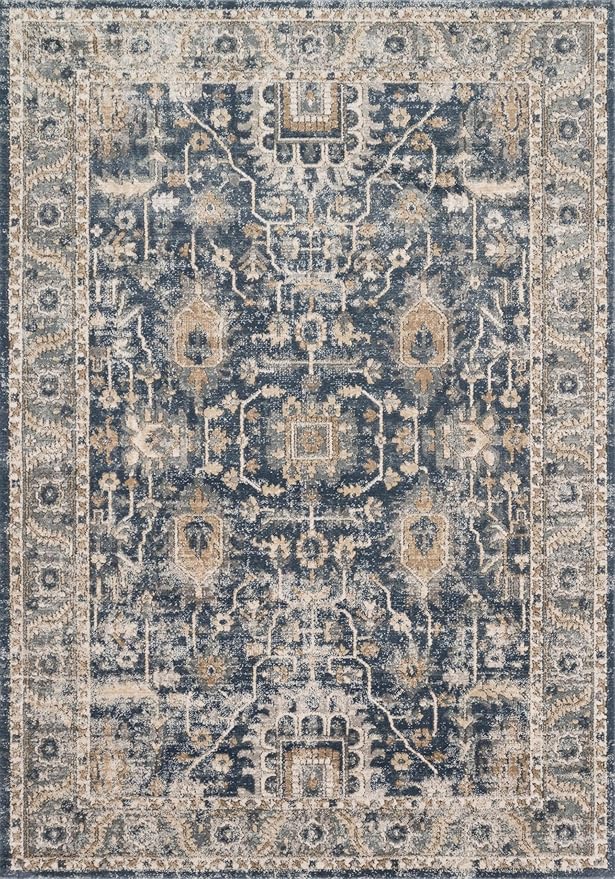 Loloi Teagan Collection TEA-03 Denim/Pebble 5'-3" x 7'-6" Area Rug, Large, Soft Neutral Rug, High-Traffic for Living Room, Bedroom, Home Office, Dining Area