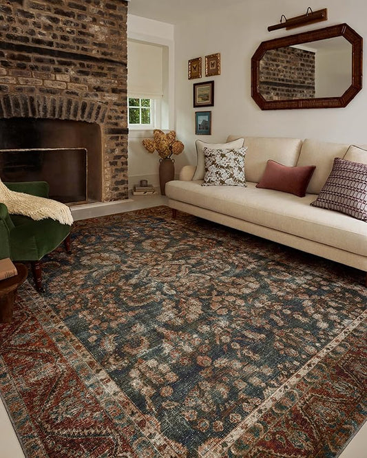 Loloi Chris Loves Julia Jules Collection JUL-10 Ocean/Spice 3'-6" x 5'-6", .13" Pile Height, Area Rug