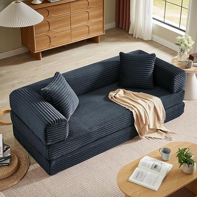 Boneless Couch Sofa Bed Sectional Couches for Living Room,Futon Cloud Couch with Sleeper Sofa,Sofas for Living Room Oversized Corduroy Upholstered (Dark Grey)