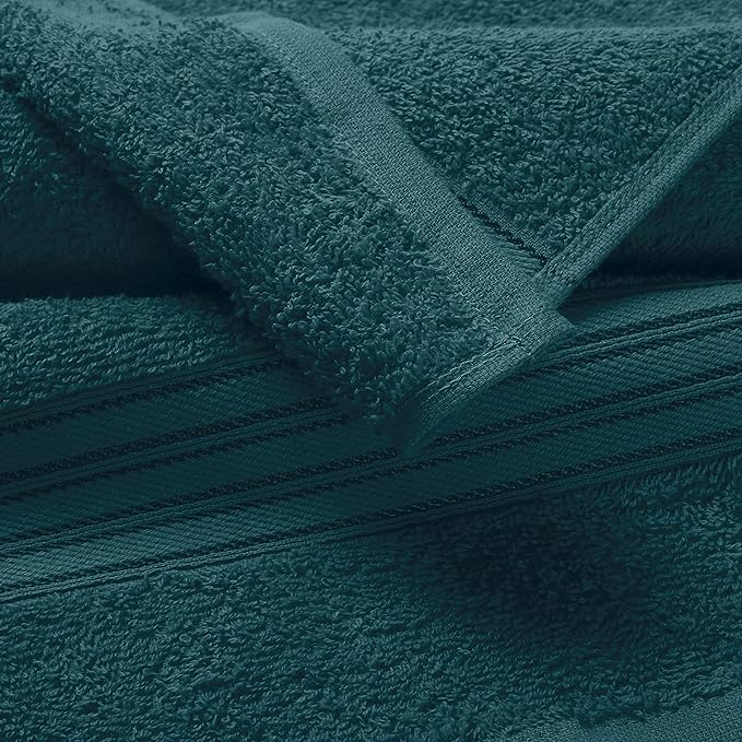 BOUTIQUO 6 Pack Cotton Towel Set, Contains 2 Bath Towels 28x55 inch, 2 Hand Towels 16x24 inch & 2 Wash Coths 12x12 inch, Ideal Everyday use, Ultra Soft Compact & Lightweight - Teal