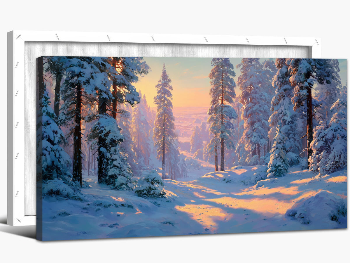 TEPAKIHI Winter Landscape Snowy Forest Canvas Wall Art, Nature Winter Scene Painting for Living Room Bedroom Decor, Ready to Hang Framed Artwork Picture (16x32 inches)